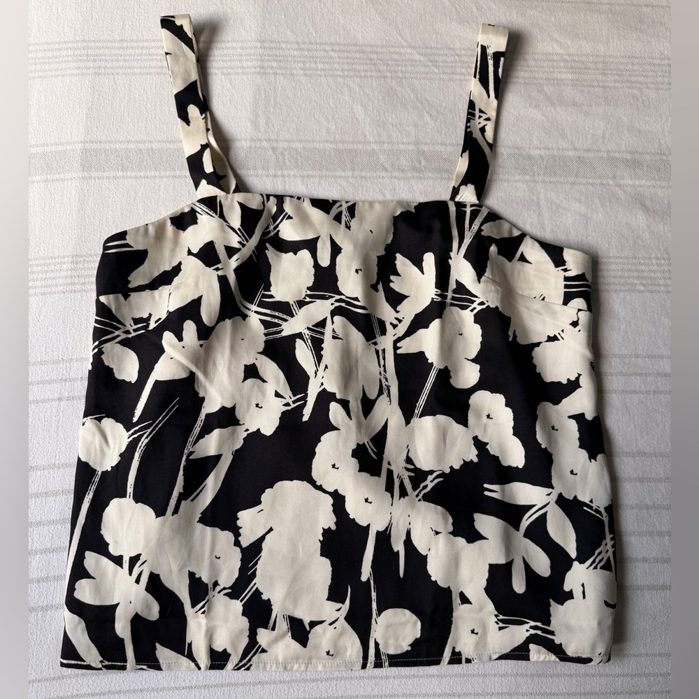 Banana Republic Black & White Floral Square-Neck Cami